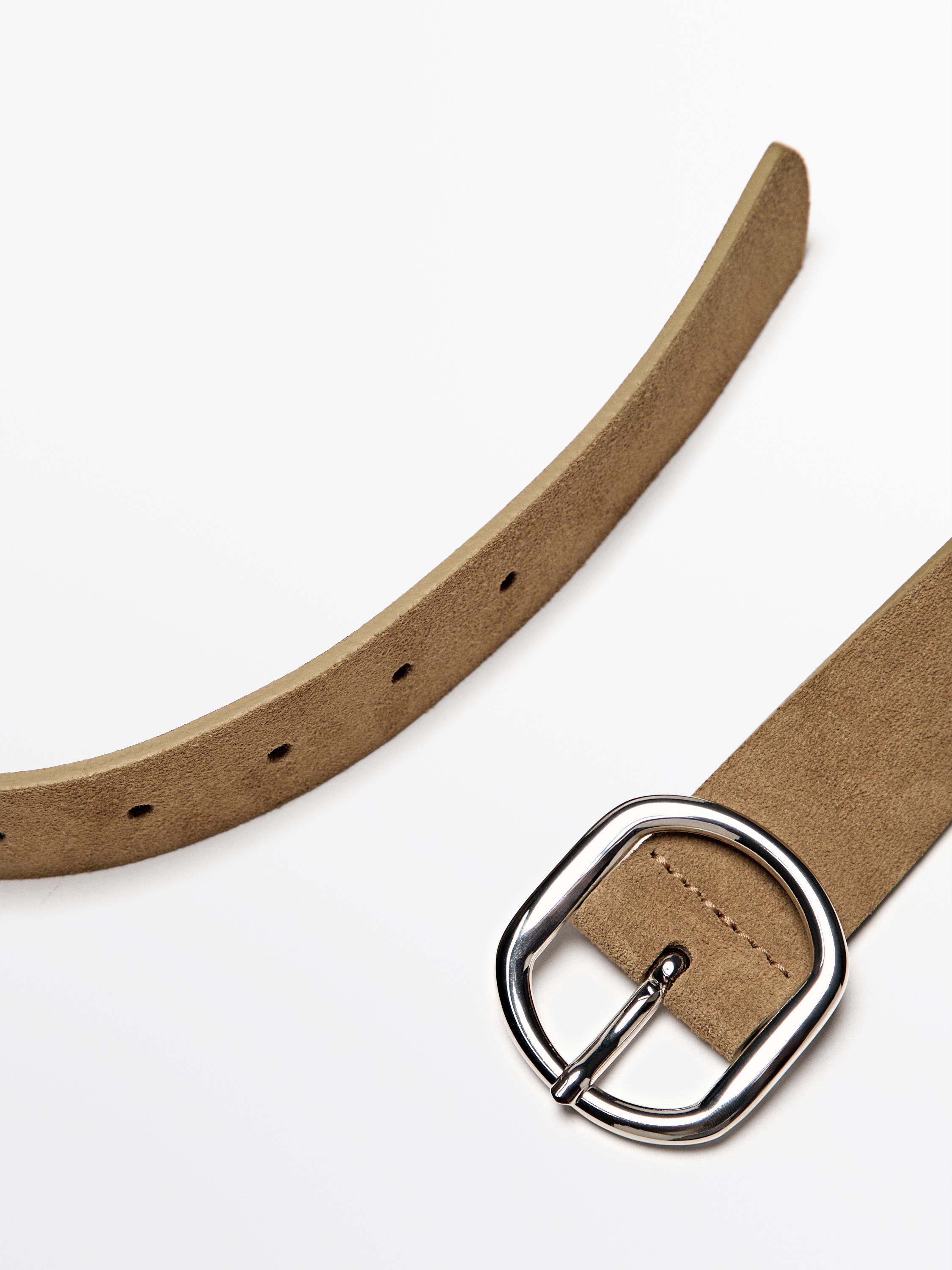 Split suede leather belt with oval buckle